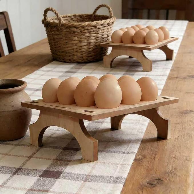 TAIANLE. Wooden Egg Holder Countertop Storage, Wooden Egg Stand Tray for Kitchen Stackable Double Layer Collecting Organizer, Farmhouse Rustic 2 Tier Gathering 24 Eggs Display Stand, 2 pcs