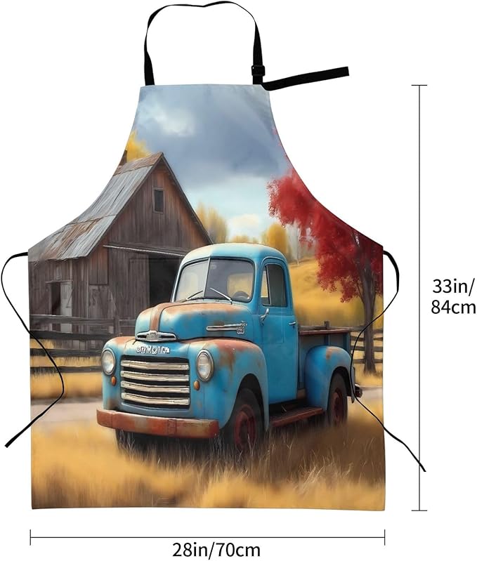 Vintage Truck Farm Scene For Waterproof Adjustable Adult Apron With Pockets For Men And Women Cooking, Painting