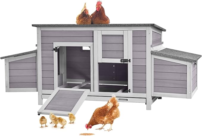 Gutinneen Chicken Coop Outdoor Wooden Hen House with Nesting Box Poultry Cage with 2 Perches,2 Large Front Doors