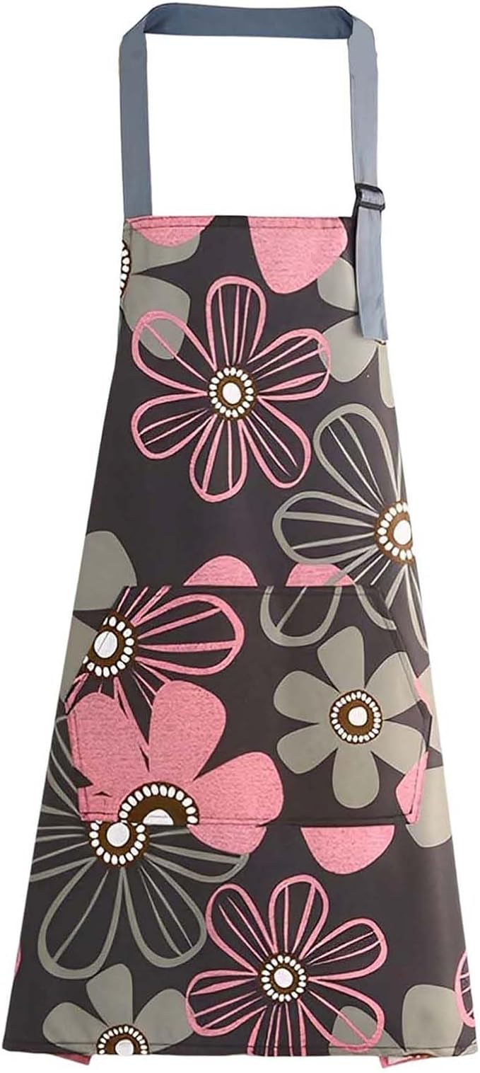 Floral Aprons with Pocket Blooming Women Waterproof Apron Adjustable Neck Long Ties Women Men Cook Baking Garden