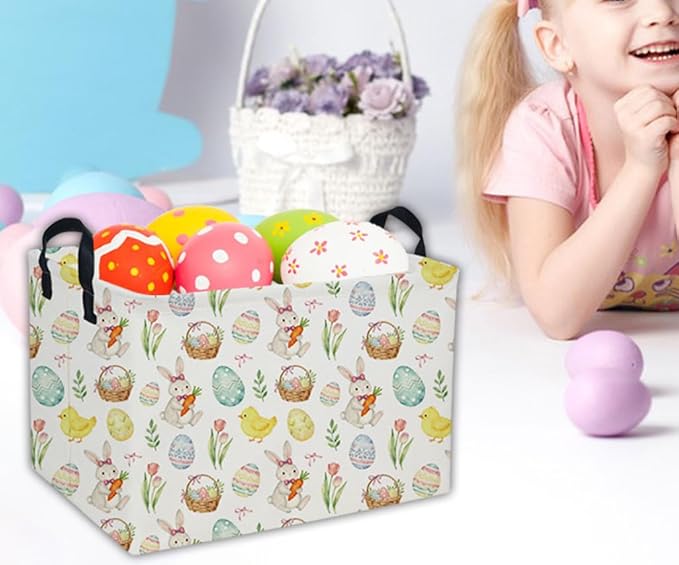Easter Basket for Kids Easter Gift Basket Empty Baby Easter Basket for Boys and Girls Rectangular Toy Storage Basket Organizer Bin Box Cute Easter Egg Room Decor for Home(Easter Gift Basket)