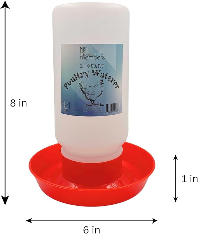 Plastic 1-Quart Chicken Waterer and Chick Drinker | Durable Watering Container for Chickens, Ducks, Ducklings, Chicks, Turkeys, Quail and More