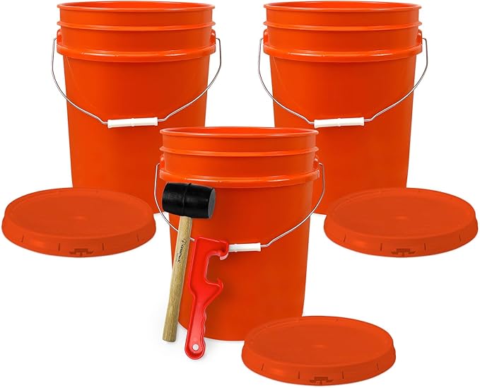 ePackageSupply 5 Gallon Plastic Bucket with Airtight Lid | Made in USA | Food Grade Bucket | BPA-Free | Heavy Duty 90 Mil All Purpose Pail | One 12" Rubber Mallet & One Lid Opener Included | 3 Pack