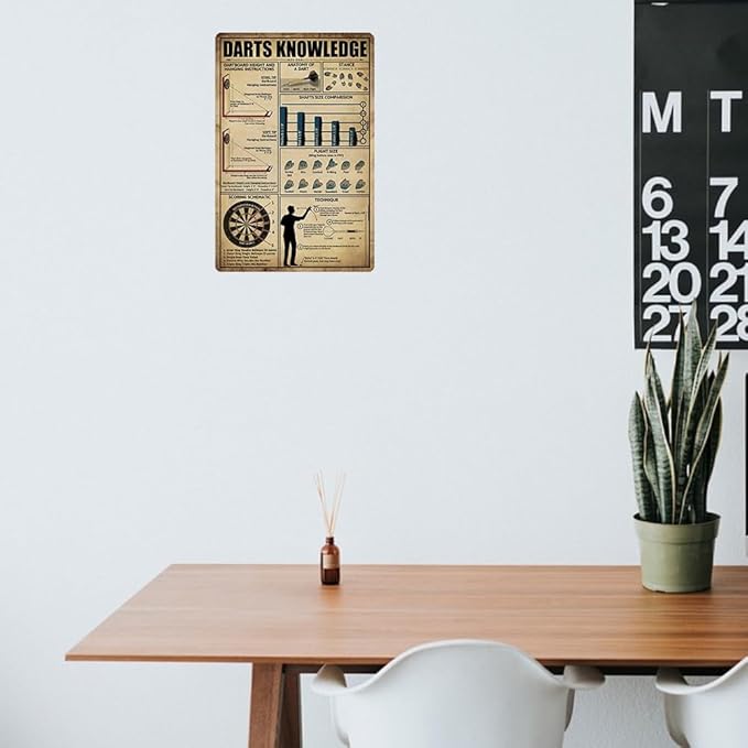 Vintage Darts Knowledge Metal Tin Sign Dart Board Accessories Holder Wall Mount Dart Throw Line Poster Metal Tin Signs 8x12 Inch