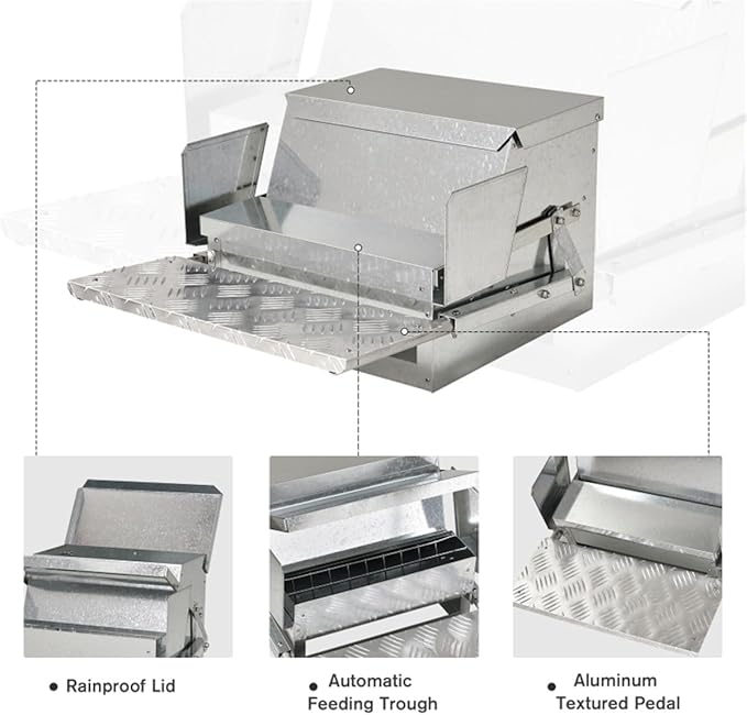 Automatic Chicken Feeder with Weatherproof Design for Outdoor Poultry Use – Durable Galvanized Steel and Aluminum Construction