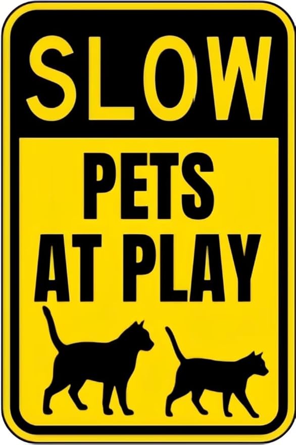 Vintage Metal Sign SLOW DOWN, PETS AT PLAY Tin Sign Retro Wall Decor For Home Coffee Bar Funny Aluminum Sign 8x12 inch
