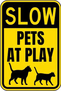 Vintage Metal Sign SLOW DOWN, PETS AT PLAY Tin Sign Retro Wall Decor For Home Coffee Bar Funny Aluminum Sign 8x12 inch