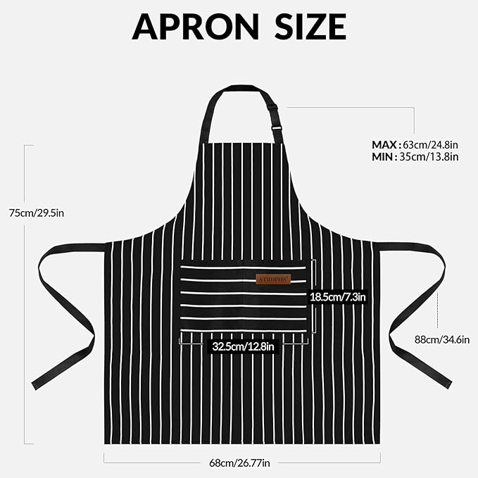 ATROPOS 2 Pieces Aprons for Women with Pockets, Aprons for Men, Womens Kitchen Apron, Cooking Apron Adjustable Bib Chef Apron(Unisex)