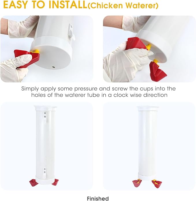 VOSON 1 Gallon Hanging Chicken Waterer with Two Automatic-Fill Water Cups - No Waste Poultry Water Dispenser for Coop (White)