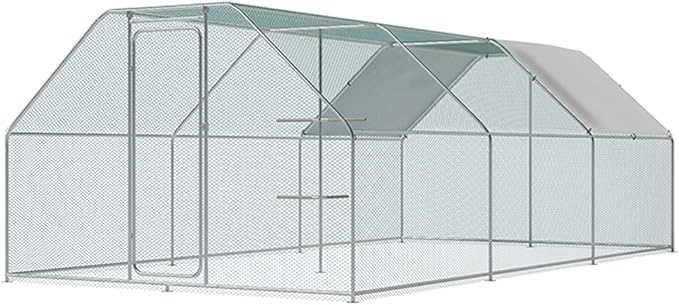Chicken Coop Large Metal Chicken House/Pen with Climbing Frame for 15-20 Chickens, Outdoor Walk-in Poultry Cage Flat Shape for Ducks, Rabbits, Dogs Etc, 236" x 117.6" x 78.7" - 2 Box Set