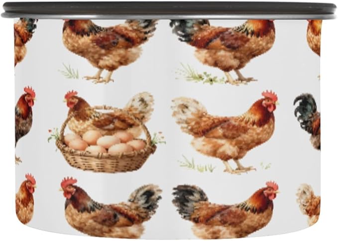 Farm Roosters Hens Eggs Coffee Canister 30oz Stainless Steel Airtight Food Storage Container with Lid for Beans/Cereal Preserval