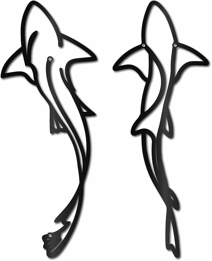 CREATCABIN Black Metal Fish Wall Art Modern Iron Wall Decor Marine Nautical Shark Sculpture Minimalist Hanging Sign Summer Ocean Ornament for Indoor Outdoor Kitchen Bathroom Patio Pool 15.7 x 5.9 Inch
