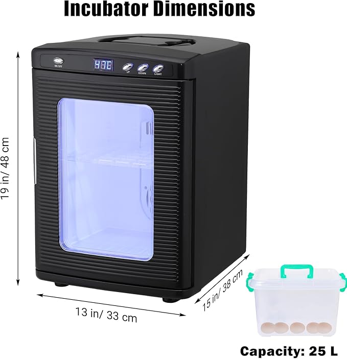 25 L Reptile Egg Incubator, Portable Science Laboratory Incubator, Temperature Controlled 10°C-60°C, Reptile Incubator with Handle, Reptile Incubators for Hatching Eggs, Black