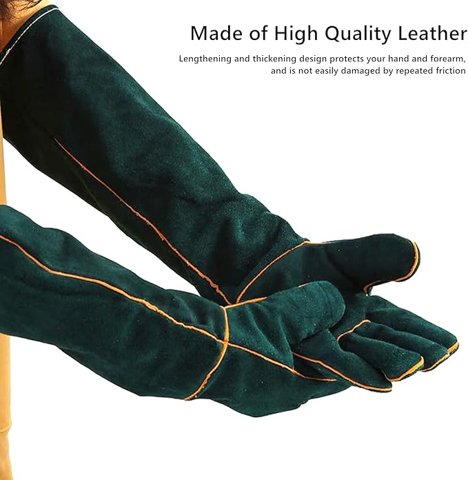 23inch Animal Handling Gloves, Animal Control Gloves Bite Resistant Snake Proof Cowhide Reinforced Leather Protection Dog Training Glove for Cats Scratch Reptiles Birds Falcon Grabbing
