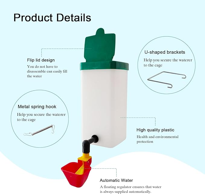 C Automatic Waterer System Chick Drinker Cups 1L Hanging Automatic Fill Poultry Watering Cup Used for Cages (red, 1)