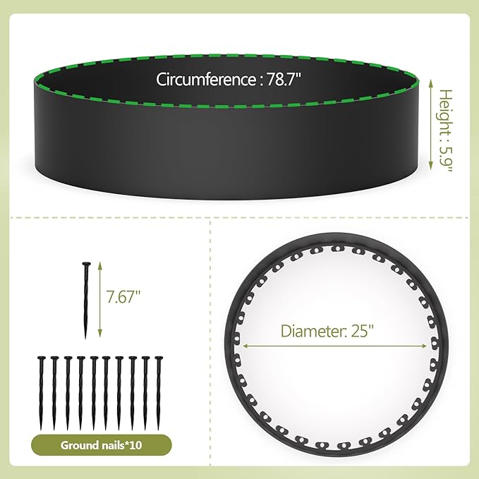 Chicken Dust Bath Tub, Round Chicken Lime Grit Container, 25in X 5.9in Ajustable Size with 10PCS Nails, Bottomless Design for Chickens Ducks Turkeys Outdoor Use, Chicken Coop Accessories