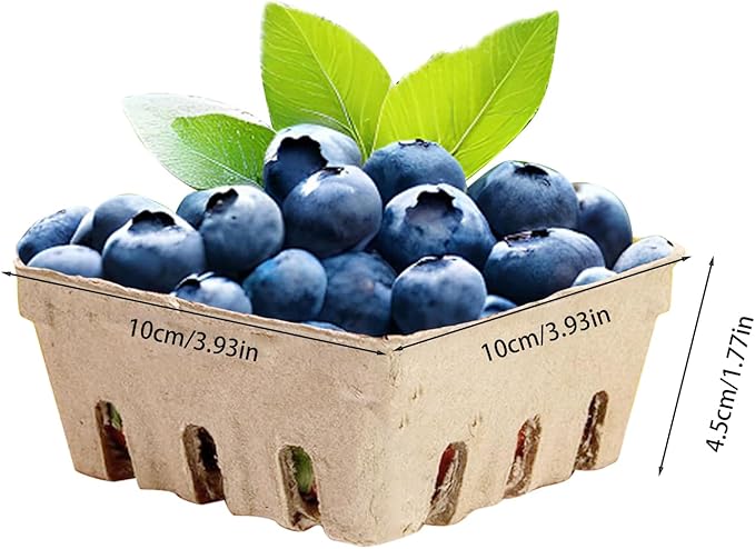 Berry Basket Pulp Containers – Natural Produce Holder Tray, Disposables Storage Basket | Vented Fruit Container Box, Eco Kitchen Supply Set, Large Pack Garden Stand Packaging For Strawberry, Cherries