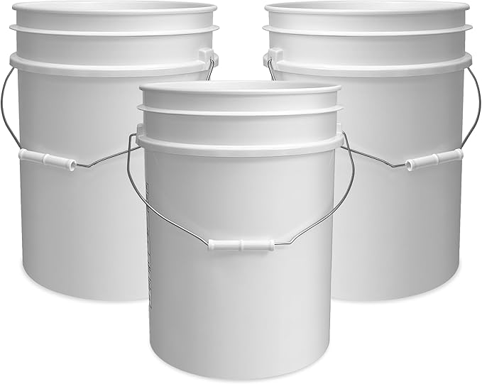 5 Gallon Bucket Only | Made in USA | Food Grade | Durable 90 Mil All Purpose Pail | BPA Free | Premium HPDE | Easy Stack and Store | Lids Not Included (White, 3)