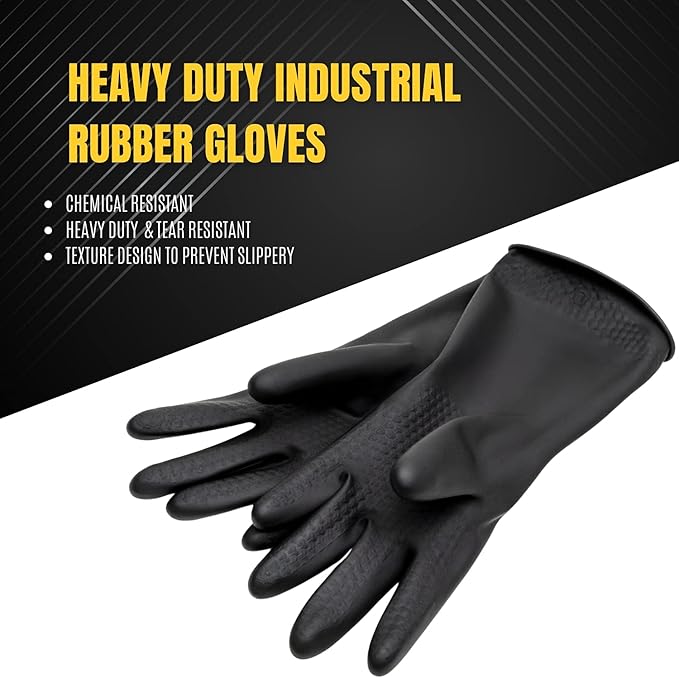 Chemical Resistant Latex Gloves,Cleaning Protective Safety Work Heavy Duty Rubber Gloves