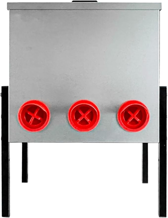 50LB Automatic Chicken Feeder with 8 Ports No Waste Galvanized Metal Poultry Feeder Outdoor Chicken Feeder Box with Adjustable Height Legs and Locking Lid for Chickens Ducks Geese Silver