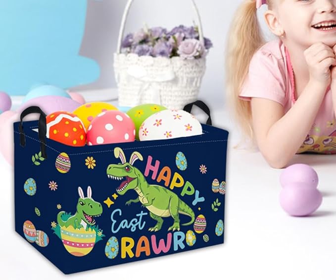 Rectangle Easter Dinosaur Baskets Kids Baskets Cute Storage Bin Organizer Box for Room Decor Gift Basket(Easter dinosaur)