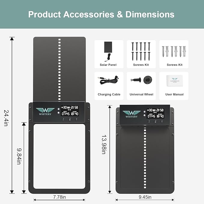 Automatic Chicken Coop Door Solar Powered with Timer & Light Sensor, LCD Display, Remote Control, Multiple Modes Aluminum Auto Chicken Coop Door Solar, Anti-Pinch & Weather Proof