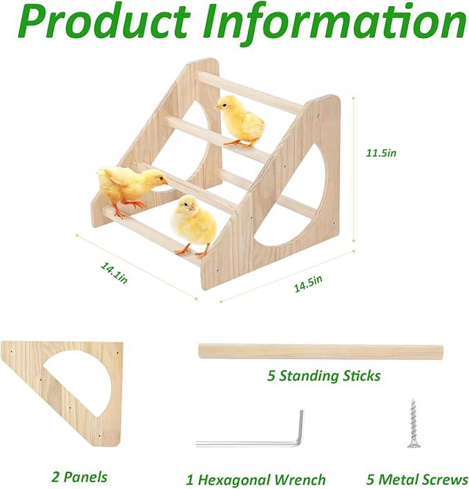 Chick Perch with Prevent Rotation Design and Strong Wooden Chicken Roosting Bar. Fun Toys for Chicks. Indoor/Outdoor Use.