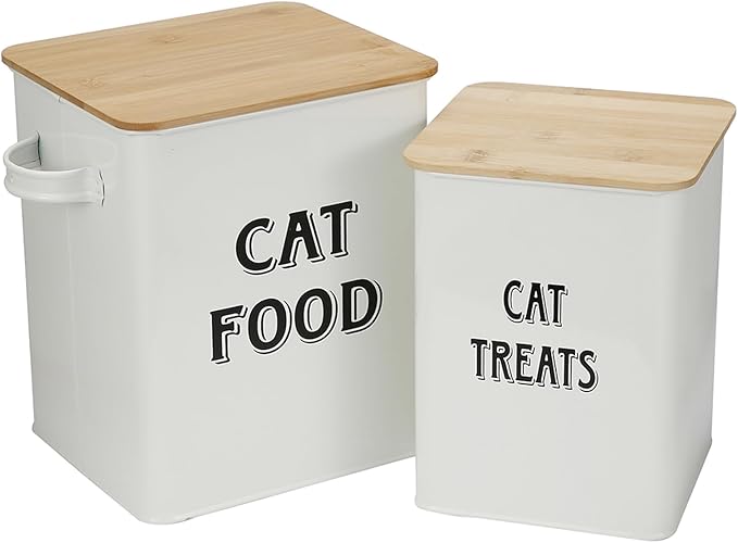 Cat Food Storage Container Farmhouse Pet Food Treats Bin with Lid and Scoop, Perfect Sturdy Canister Tins for Kitchen Countertop, Shelf, Great Gift for Pet Owners - Cat Food