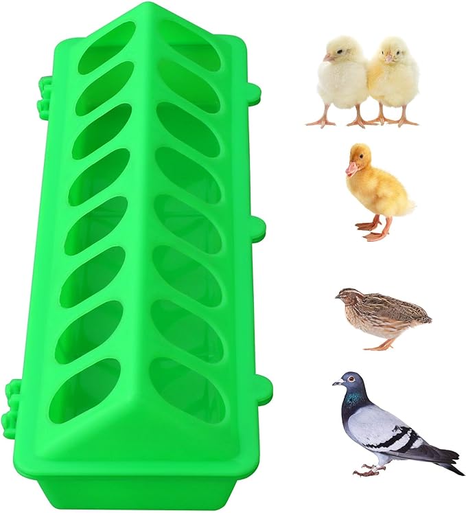Flip Top Chick Feeder Trough Plastic Flip Top Bird Small Poultry Feeder Chicken Pigeon Duck Quail Feeder Waterer Small Chicken Feeders No Waste No Mess (Green)