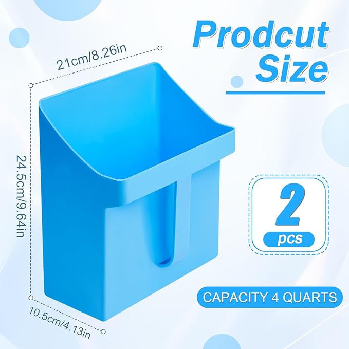 2 Pcs Large Feed Scoop 128 oz Plastic Utility Grain Scoop Ice Seed Enclosed Bucket Shovel with Side Handle for Horse Bird Chicken Livestock Animal Dry Food Restaurant Kitchen(Blue)