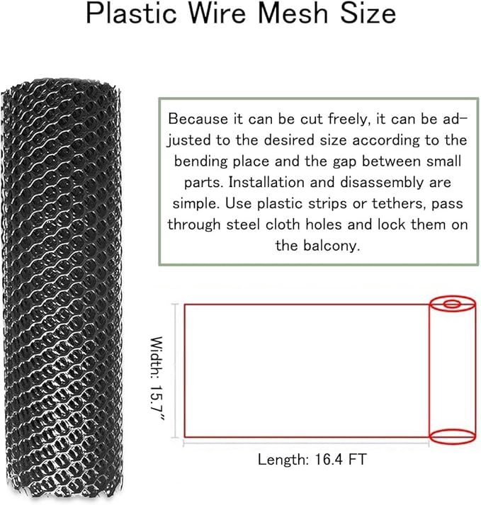 Plastic Wire Mesh Fence 15.7 in x 16.4 FT Roll Garden Fencing Durable Plastic Chicken Wire Mesh - Ideal for Poultry,Dogs,Rabbit,Snake Barrier Gardening Versatile Netting