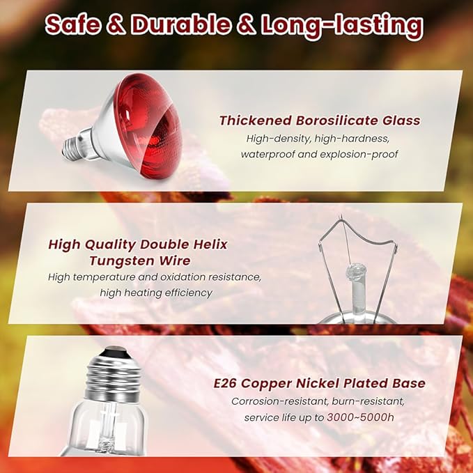 Infrared Heat Lamp Bulb for Chickens Red Heat Lamp Flood Light Heat Lamp Bulb 150 W Heating Bulbs for Brooder Coops Pets Chicks Reptiles Food Service (2 Pack)