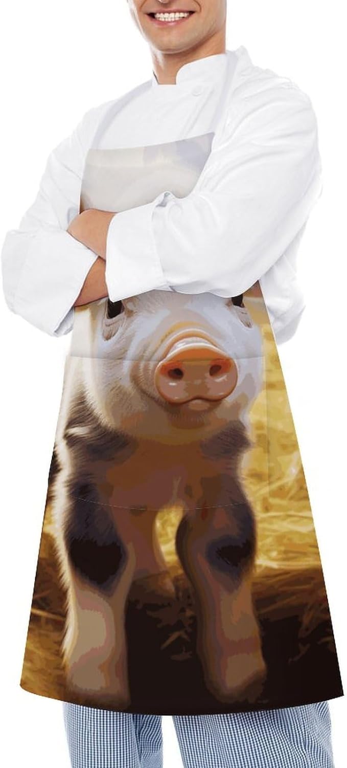 Adult Cute Farm Animal Apron Waterproof Apron with Large Pocket Adjustable Neck Strap Kitchen Bib Work Aprons Long Ties Cooking Baking Gardening Painting for Women Men