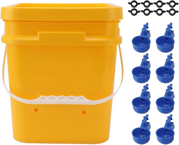 High Capacity Automatic Chicken Waterer Bowl with 12L Handheld Bucket Gravity Watering System for Quail, Easy Installation - Durable Plastic (Bucket + Blue Bird Bowl + Black Screws)