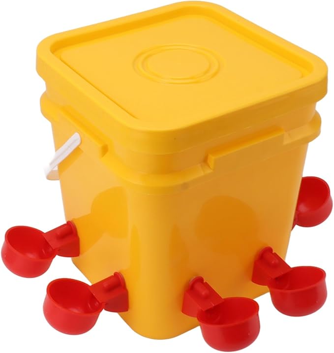 High Capacity Automatic Chicken Waterer Bowl with 12L Handheld Bucket Gravity Watering System for Quail, Easy Installation - Durable Plastic (Bucket + Red Bird Bowl + Black Screws)