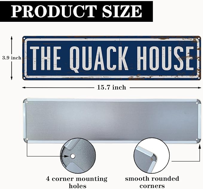 Rustic Farmhouse Style Duck Coop Sign, Metal Outdoor Ducks House Signs, The Quack House Signs, Retro Metal Tin Sign, Farmhouse Decor, Backyard Duck House Gift 15.8x4 Inch