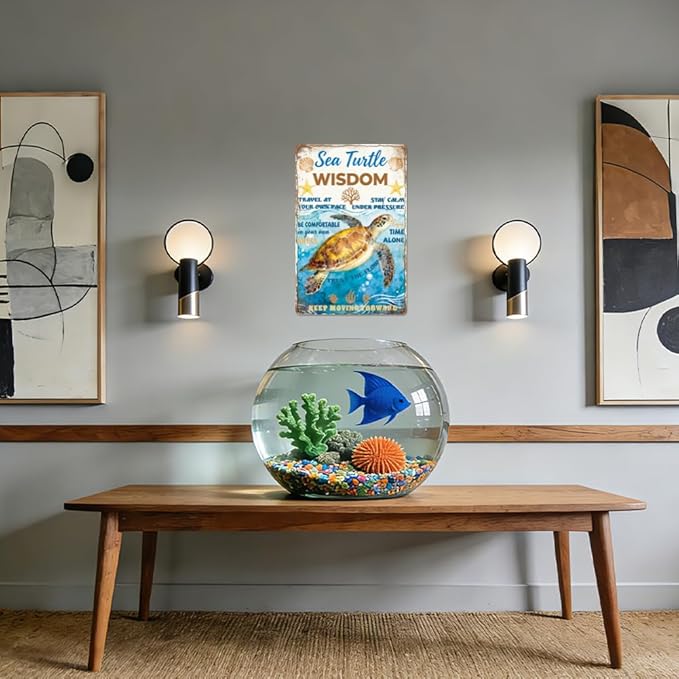 WADORN Funny Sea Turtle Metal Tin Sign, 8x12 Inch Sea Turtle Wisdom Retro Tin Sign Friends Inspirational Gift Wall Art Decor Plaque for Home Office Bedroom Beach Theme Party Bathroom Garage Man Cave
