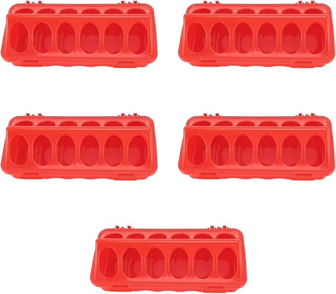 5Pcs Plastic Flip Top Poultry Feeder, Automatic No Waste Feeding with Holes for Birds Chick