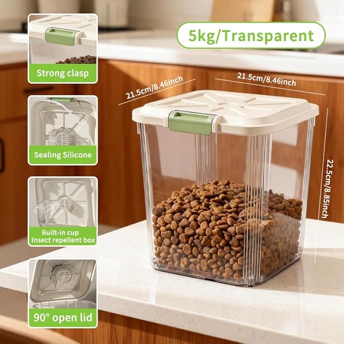 RPZ Large Capacity Pet Food Storage Container with Wheels, Airtight Dog Cat Food Storage Bin for Kitchen Pantry, 10-55 lbs Bulk Dry Food Storage with Built-in Scoop & Locking Lid-5kg