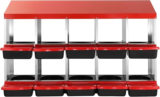 VEVOR Chicken Nest Box, 10-Compartment, 30 to 45 in Stable & Corrosion-Resistant Mental Nesting Boxes with Inclined Nesting Boxes, Bottom Holes & Resting Platform, Fit for Different Chicken Breeds