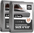 RAINDEWAY Tarps Heavy Duty Waterproof 6x8 Feet(2 Pack),10Mil Thick Multipurpose Poly Small Tarp Cover with Metal Grommets and Reinforced Edges,Silver/Brown Tarp