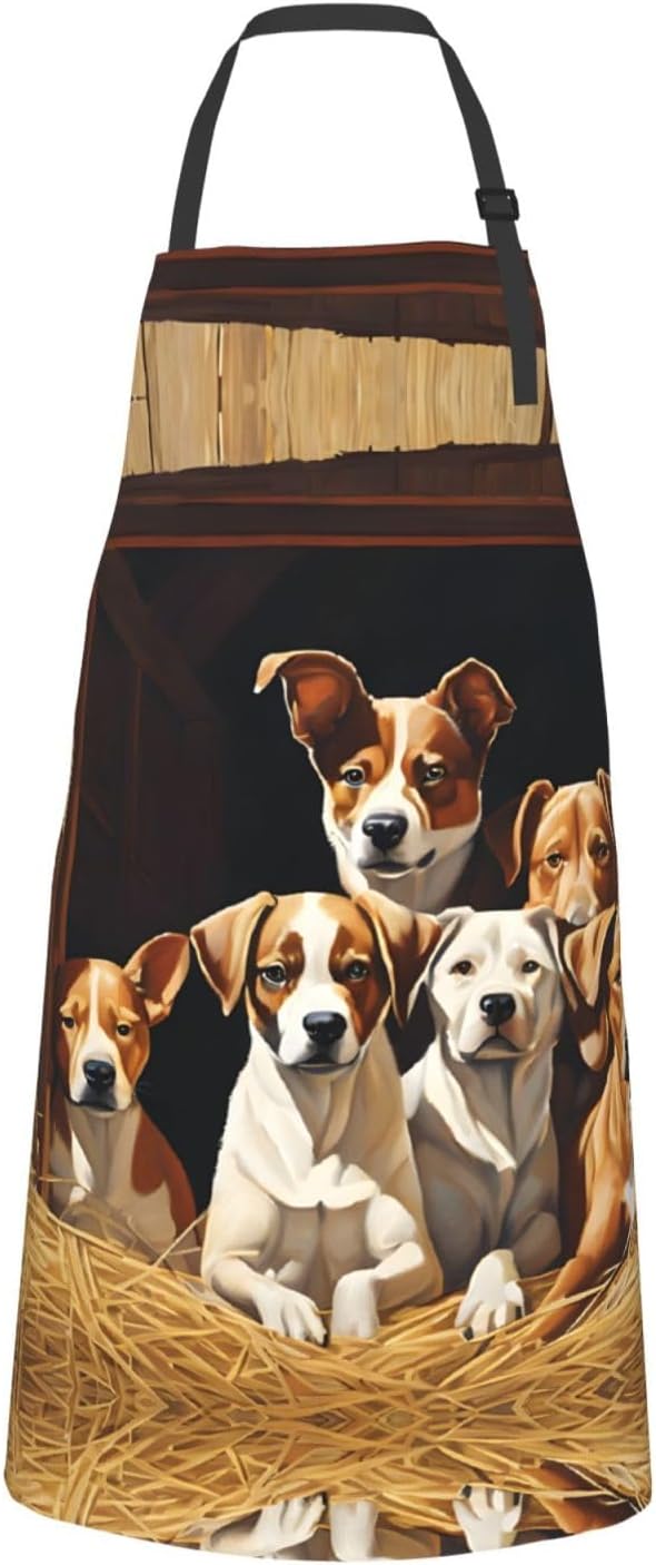 Farm Animals Waterproof Apron For Adults With Two Large Pockets,Adjustable Neck And Waist Ties,Full-Length Bib Design-Polyester Fabric