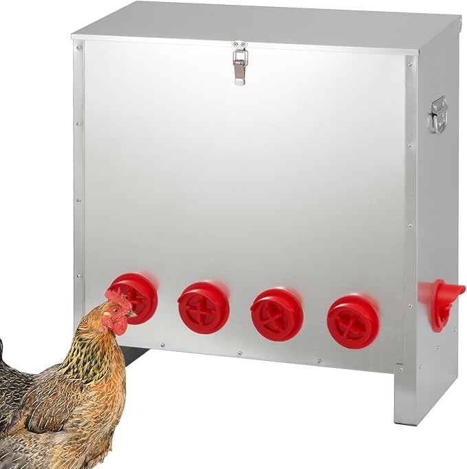 Large Automatic Chicken Feeder 85-120lbs, Galvanized Metal Chicken Food Dispenser, Rainproof & Rodent Proof No Waste Poultry Feeder for Backyard Coop, Farm, Ducks & Hens (6 Ports)