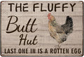 YOYI ART Funny Chicken Coop Signs for Outside - The Fluffy Butt Hut, Metal Tin Sign Vintage for Chicken Coop, Outdoor, Farmhouse Wall Decor Art Accessories, Chicken Gifts for Women, 8 x 12 inch