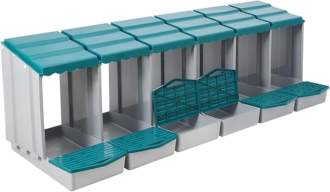 Chicken Nesting Box, 6 Compartments PP Nesting Box, Wall Mountable Nesting Boxes with Inclined Top, Drain Holes & Resting Platform for Chicken and Poultry to Collect Eggs