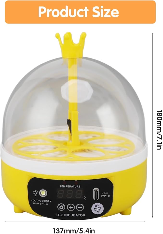 Tissting 4 Eggs Mini Incubator with Transparent Lid,7W Automatic Temperature Humidity Control,Household Small Poultry Hatching Machine,for Chickens Ducks Pigeons (Manual Turning)