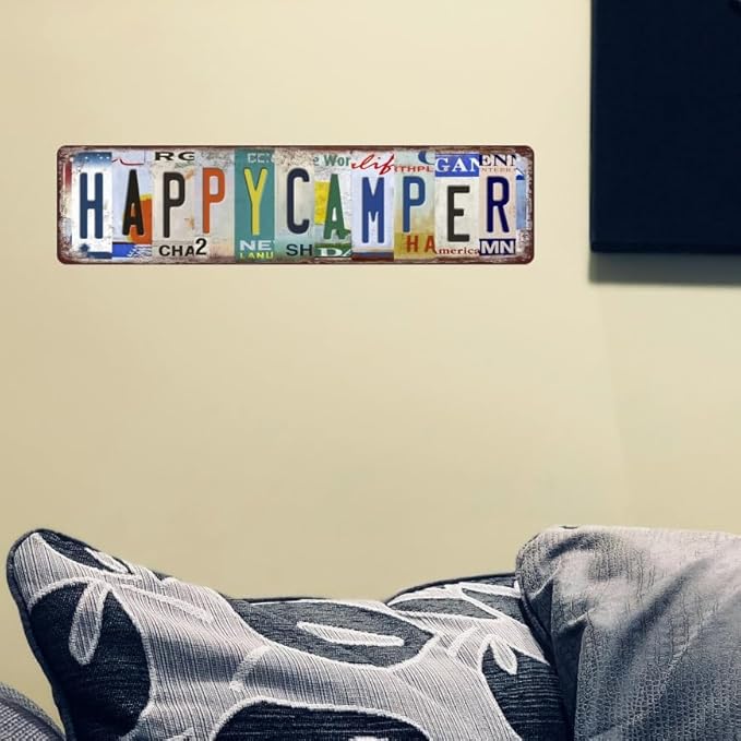 Happy Camper Decor Funny Metal Camping Tin Signs Camping Accessories For Rv Campers Camping Wall Decor Street Signs Camper Decorations Gifts Rustic Home Decor Farmhouse 16 X 4 Inches