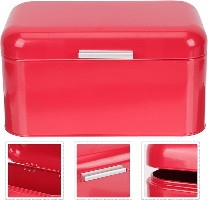 Toyvian Metal Bread Box and Grain Container Red Vintage Iron Kitchen Storage Bin for Bakery Snacks and Rice Countertop Organizer