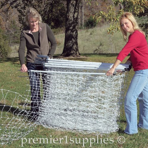 Premier 1 PoultryNet® Plus, 48"H x 100'L Portable Electric Fence with Extra Line Posts to Reduce Sag | Double Spike for Added Stability | White/Black Fence for Chickens, Ducks, Geese