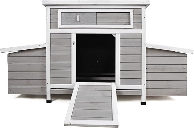 Large Wooden Chicken Coop Outdoor Hen House with Nesting Box，Walk-in Poultry Cage with Secure Locks, Metal Mesh Run for Backyard Farm Use (Gray 57.87")